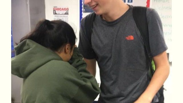 Sachi Goel (left), ‘19, and Graham (right) share a laugh.