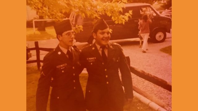 Schwartz (right) in uniform with a friend circa 1980-1981. (Photo courtesy of Vivian Nordmeyer)